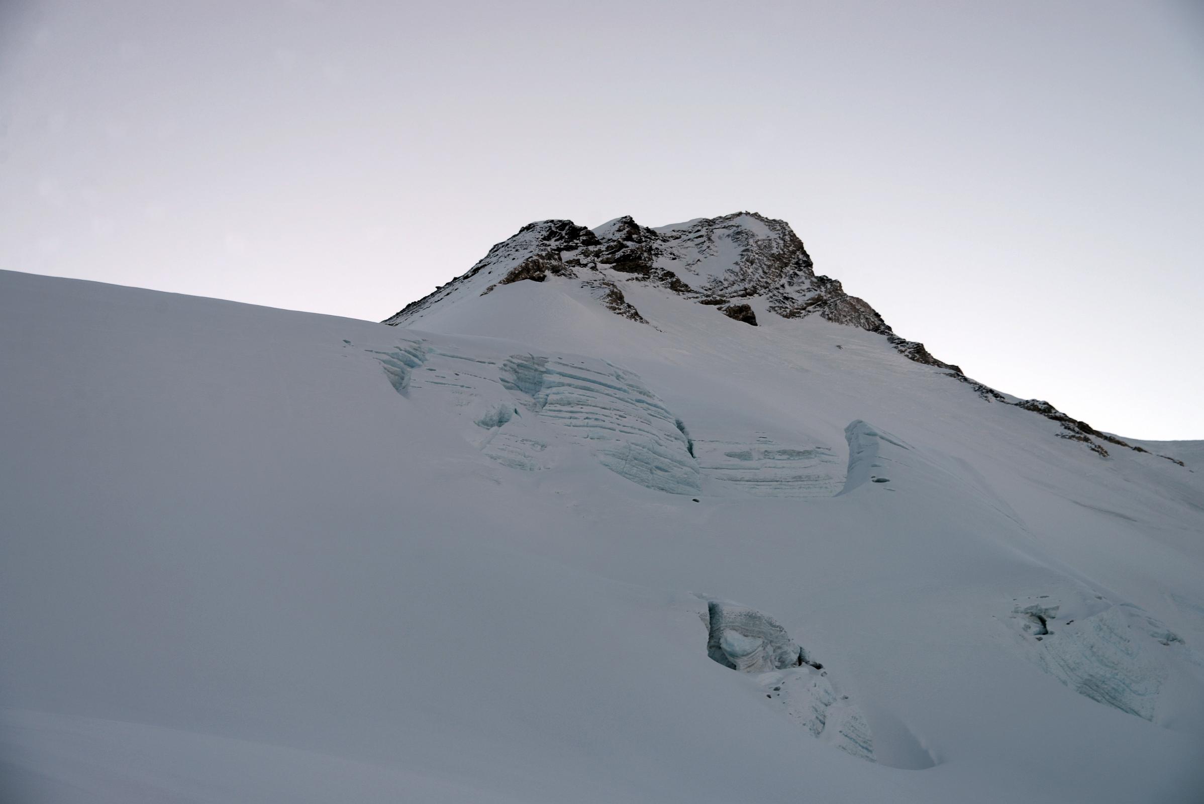 08 Looking Up At The Route Ahead To The Summit Of Lhakpa Ri Just After Sunrise After Leaving Camp 